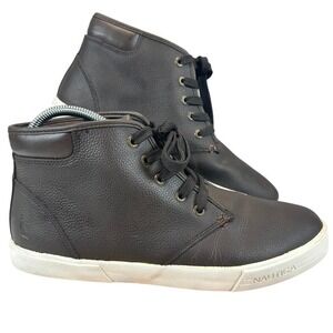 Nautica Breakwater Brown Pebbled Leather High Top Sneakers Men's 9.5 Streetwear